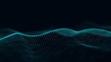 Parçacıkların dinamik dalgası. Soyut fütüristik geçmiş. Büyük veri görselleştirmesi. 3B görüntüleme.