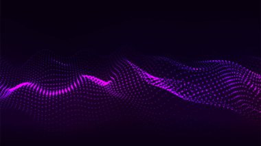 Parçacıkların dinamik dalgası. Soyut fütüristik geçmiş. Büyük veri görselleştirmesi. Vektör illüstrasyonu.