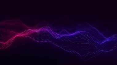 Parçacıkların dinamik mavi dalgası. Soyut fütüristik geçmiş. Büyük veri görselleştirmesi. 3B görüntüleme.