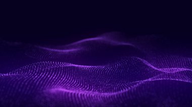 Parçacıkların dinamik mavi dalgası. Soyut fütüristik geçmiş. Büyük veri görselleştirmesi. 3B görüntüleme.