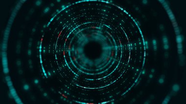 Karanlık arka planda teknolojik kablo dairesi tüneli. Geleceğin 3 boyutlu solucan deliği ızgarası. Dijital dinamik dalga. 3d oluşturma.