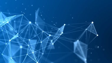 Mavi ağ bağlantı yapısı. Noktalı ve çizgili dijital arkaplan. Büyük veri görselleştirmesi. 3B görüntüleme.