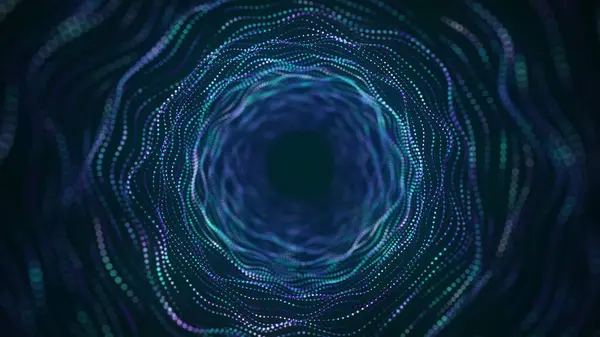 Technology wireframe circle tunnel on blue background. Futuristic 3D wormhole grid. Big data visualization. 3D rendering.