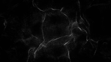 Parçacıkların dinamik karanlık dalgası. Soyut fütüristik geçmiş. Büyük veri görselleştirmesi. 3B görüntüleme.