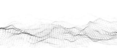 Parçacıkların dijital dinamik dalgası. Soyut beyaz fütüristik arka plan. Büyük veri görselleştirmesi. 3B görüntüleme.