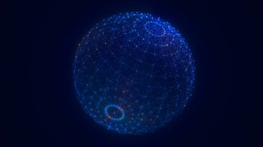Noktaları ve çizgileri birleştiren teknoloji mavisi küre. Dijital soyut ağ yapısı. 3B görüntüleme.