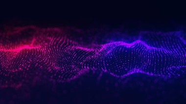 Parçacıkların ve çizgilerin dinamik renk dalgası. Soyut fütüristik geçmiş. Büyük veri görselleştirmesi. 3B görüntüleme.