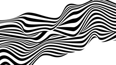 Siyah ve beyaz kareli vektör optik illüzyon. Soyut eğri dalga arkaplanı.