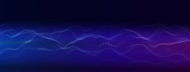 Parçacıkların ve çizgilerin dijital dinamik dalgası. Soyut mavi fütüristik arka plan. Büyük veri görselleştirmesi. Vektör illüstrasyonu.