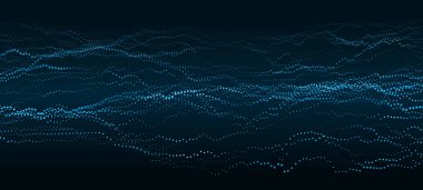 Parçacıkların ve çizgilerin dijital dinamik dalgası. Soyut mavi fütüristik arka plan. Büyük veri görselleştirmesi. Vektör illüstrasyonu.