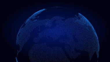 Ağ bağlantısı yapısı. Gezegendeki dijital bağlantı verilerine sahip soyut teknoloji arka planı. Noktalardan oluşan Dünya haritası. Blockchain konsepti. Vektör illüstrasyonu.