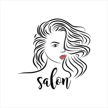 Güzel, uzun saçlı, dalgalı bir kız. Bak logo tasarım vektörü çizimi.