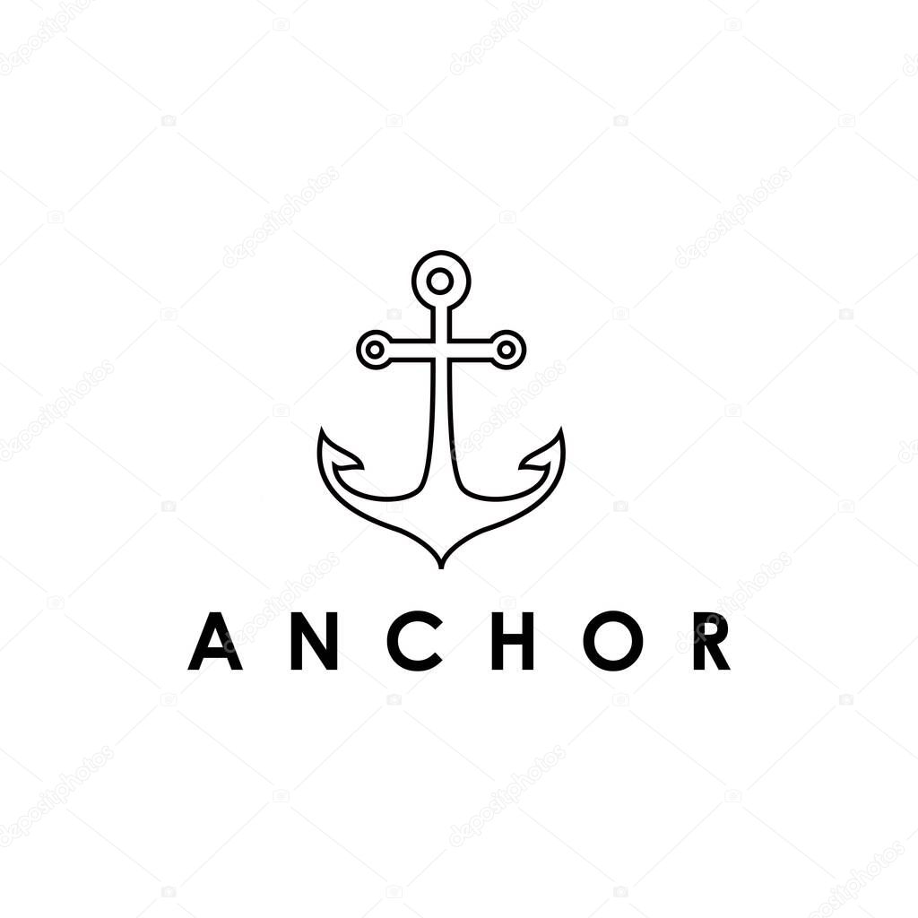 Anchor naval logo design vector illustration outline line art