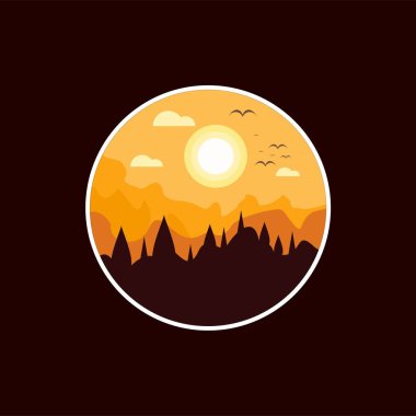 orange desert landscape circle circular shape flat illustration