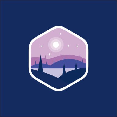 Ay yıldızı karanlık gece manzarası silueti düz çizim