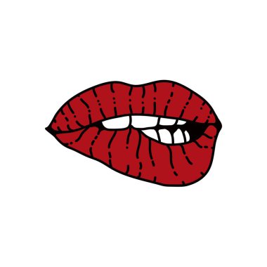  Kırmızı dişi seksi dudaklar logo tasarım vektörü çizimi