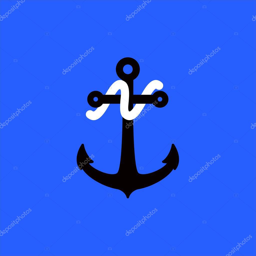 Anchor naval sea marine with letter N symbol logo design vector illustration