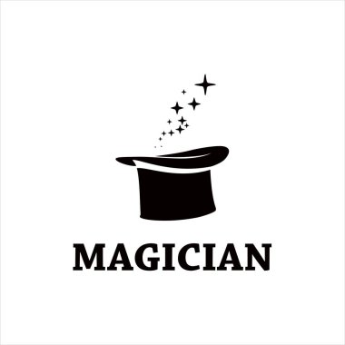 Sihirbaz şapkası performans silueti logo tasarımı vektör çizimi