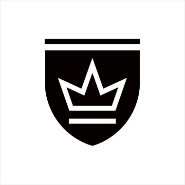 Kalkan ve taç silueti logo tasarımı vektör çizimi