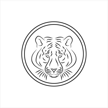 Kaplan başlı hayvan kükremesi dairesel amblem simgesi logo tasarımı illüstrasyonu