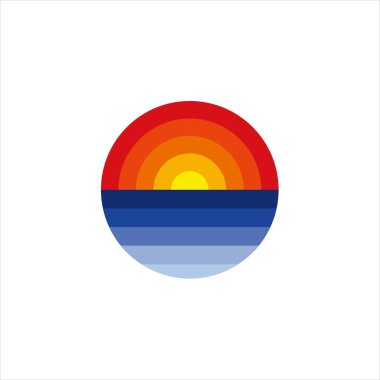 Plaj denizi gün doğumu güneş ışığı manzara sembolü logo tasarımı vektör illüstrasyonu