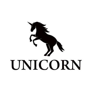 ayakta duran tek boynuzlu at logosu tasarımı vektör çizimi