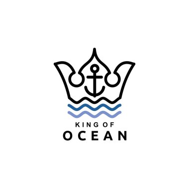 Okyanusun kralı, okyanus dalgası logo tasarım vektörü.