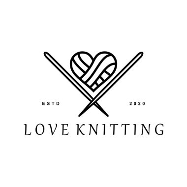 heart love wool yarn cotton knitting handcraft logo design vector illustration