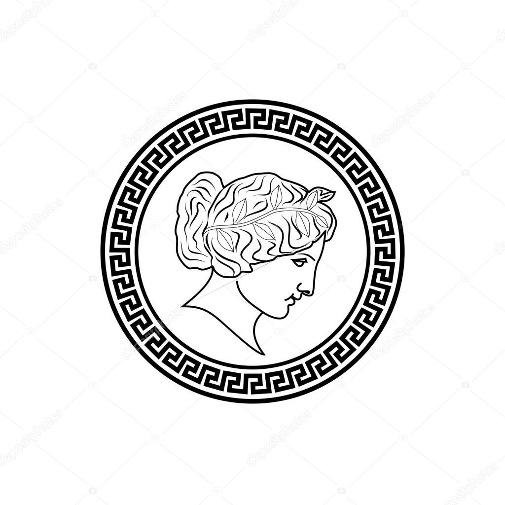 Greek goddess circle logo design vector illustration