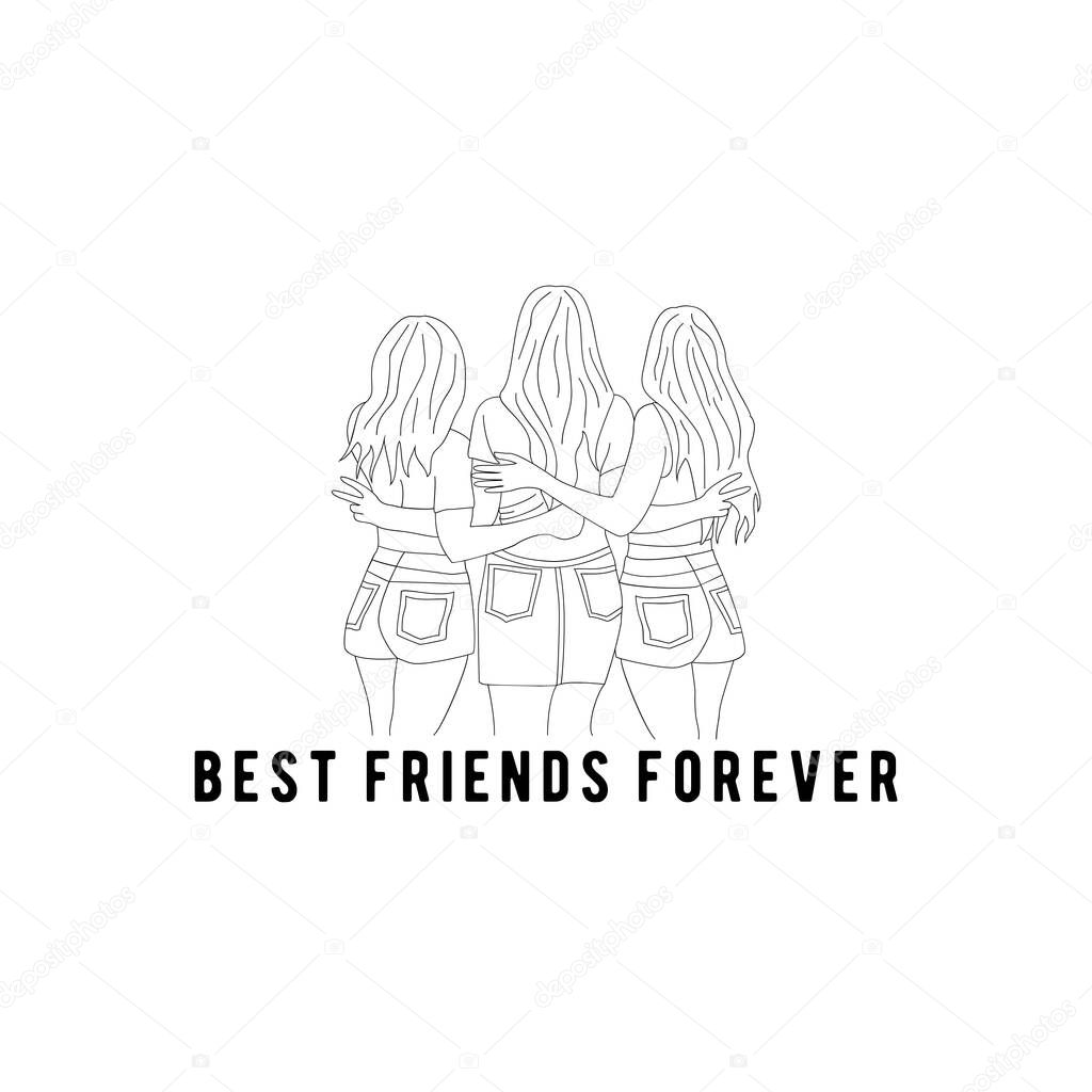 Tre women best frend forefer symbol logo design vector illustration