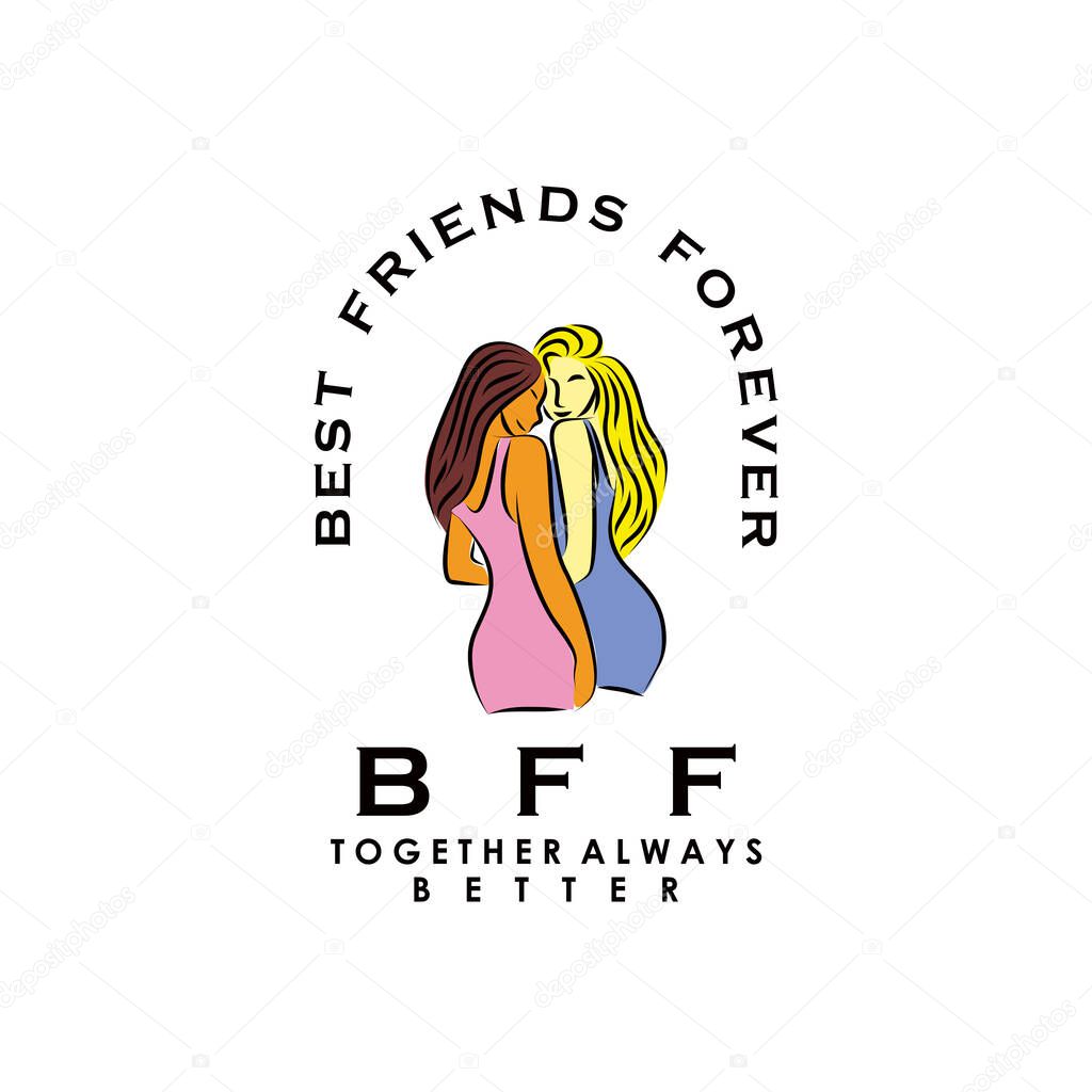 Young girl best friend forever symbol logo design vector illustration