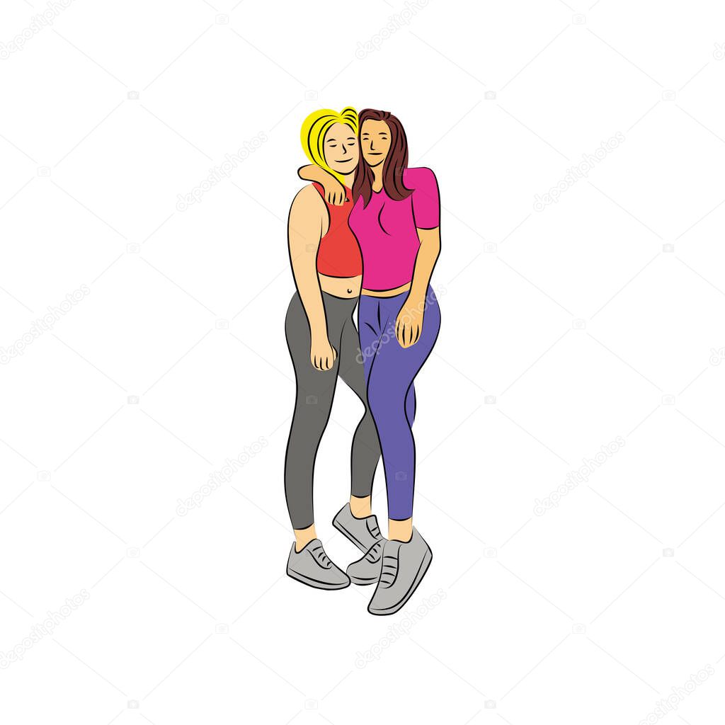 Best friend forever embrace woman symbol logo design vector illustration