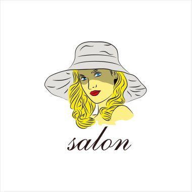 Güzel sarışın şapka logosu tasarımı vektör çizimi