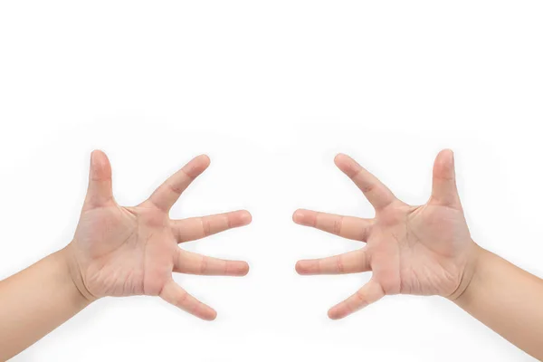 Κοντινό Πλάνο Χέρια Του Μικρού Αγοριού Απλωμένα Σηκώστε Δάχτυλα Νούμερο — Φωτογραφία Αρχείου