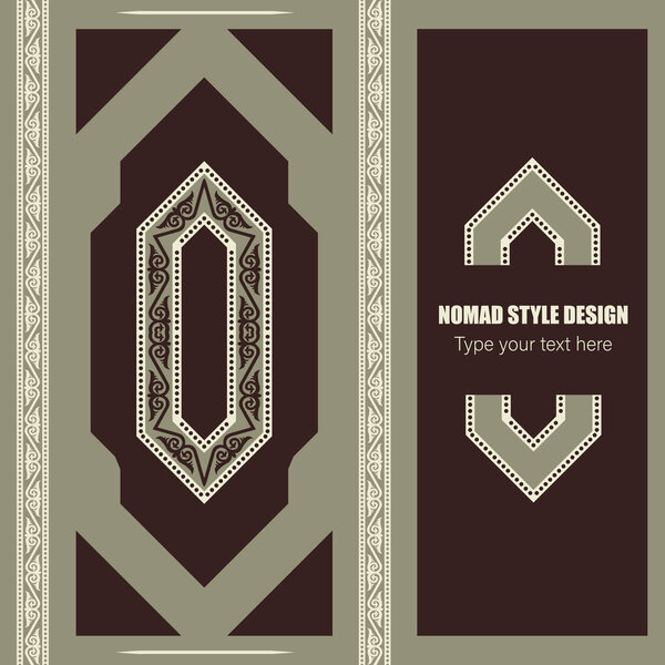 Template for your design. Ornamental elements and motifs of Kazakh, Kyrgyz, Uzbek, national Asian decor for packaging, boxes, banner and print design. Vector.Nomad style.
