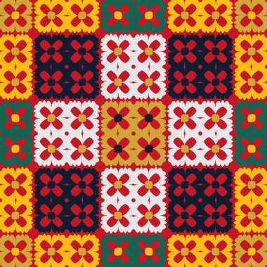 Renkli geometrik şekilli, kusursuz desenli çocuklar. Çocuk dokusu tasarımları arka planlar, motifler, tekstil, duvar kağıtları, kumaşlar, hediye ambalajları için kullanılabilir. Vektör.