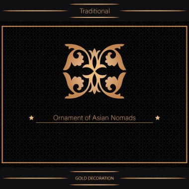 Kazak, Kırgız, Asya dekoru, tekstil, plaka, fayans ve parmak izi tasarımlı dekoratif Asya süslemeleri. Tasarımın için bir eser. Doğulu altın desenli. 