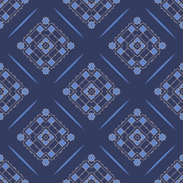 青い背景のシームレスな装飾パターン 抽象的なテクスチャデザインは モチーフ テキスタイル ファブリック ギフトラッピング テンプレートに使用することができます ベクトル — ストックベクタ