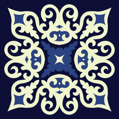 Asya Halk Şablonu 'nun kare süsü. Asyalı Göçebeler Tarzı: Kırgız, Kazak, Beşir, Tatar, Yakut, Moğol. Kağıt Ürünleri Etnik Vektör İllüstrasyonu.