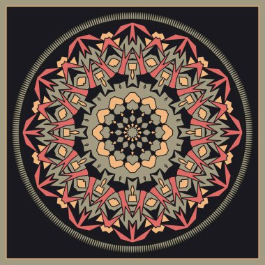 Geometrik mandala. Süslü ayrıntılı mandala vektör olarak. Büyük boyut; meditasyon çizimi.