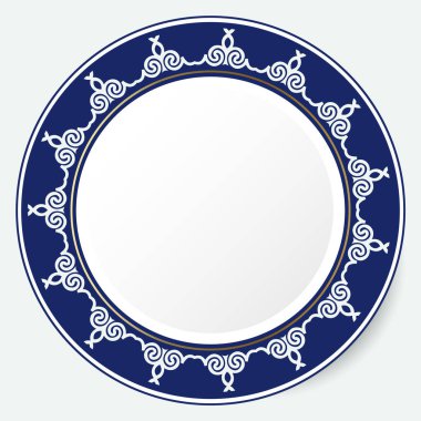 Yuvarlak çerçeve, tasarımın için bir çalışma. Kazak, Kırgız, Özbek 'in süs eşyaları ve motifleri, plaka, tekstil ve baskı tasarımı için ulusal Asya dekoru. Çember çerçeve. Vektör. 