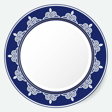 Yuvarlak çerçeve, tasarımın için bir çalışma. Kazak, Kırgız, Özbek 'in süs eşyaları ve motifleri, plaka, tekstil ve baskı tasarımı için ulusal Asya dekoru. Çember çerçeve. Vektör. 