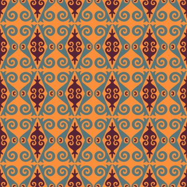 Dekoratif Asyalı Halkın Kusursuz Örnekleri. Geleneksel Asyalı Göçebeler Süslemesi: Kırgız, Kazak, Beşir, Tatar, Yakut, Moğol. Kağıt Ürünleri, Tekstil Etnik Vektör İllüstrasyonu.