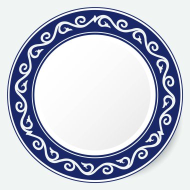 Yuvarlak çerçeve, tasarımın için bir çalışma. Kazak, Kırgız, Özbek 'in süs eşyaları ve motifleri, plaka, tekstil ve baskı tasarımı için ulusal Asya dekoru. Çember çerçeve. Vektör. 