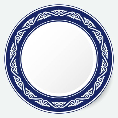 Yuvarlak çerçeve, tasarımın için bir çalışma. Kazak, Kırgız, Özbek 'in süs eşyaları ve motifleri, plaka, tekstil ve baskı tasarımı için ulusal Asya dekoru. Çember çerçeve. Vektör. 