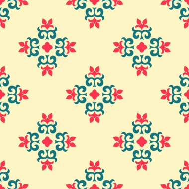 Dekoratif Asyalı Halkın Kusursuz Örnekleri. Asyalı Göçebelerin Süsü: Kırgız, Kazak, Beşir, Tatar, Yakut, Moğol. Kağıt Ürünleri, Tekstil Etnik Vektör İllüstrasyonu.