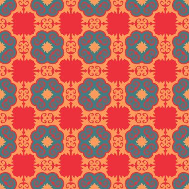 Dekoratif Asyalı Halkın Kusursuz Örnekleri. Asyalı Göçebelerin Süsü: Kırgız, Kazak, Beşir, Tatar, Yakut, Moğol. Kağıt Ürünleri, Tekstil Etnik Vektör İllüstrasyonu.