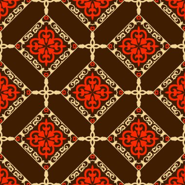 Kare Çerçeve, tasarımın için bir çalışma. Kazak, Kırgız, Özbek 'in süs eşyaları ve motifleri, plaka, tekstil ve baskı tasarımı için ulusal Asya dekoru. Vektör. 
