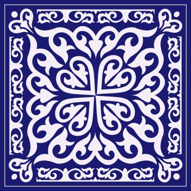 Dekoratif kare desen, tasarımın için bir çalışma. Kazak, Kırgız, Özbek 'in süs eşyaları ve motifleri, fayans, yastık, tekstil ve baskı tasarımı için ulusal Asya dekoru. Vektör.