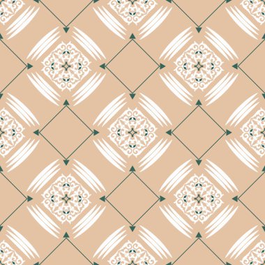 Süslü ve çiçekli dekoratif, pürüzsüz desen. Süs. Soyut doku tasarımları arka planlar, motifler, tekstil, duvar kağıtları, kumaşlar, hediye ambalajları, şablonlar için kullanılabilir. Vektör.